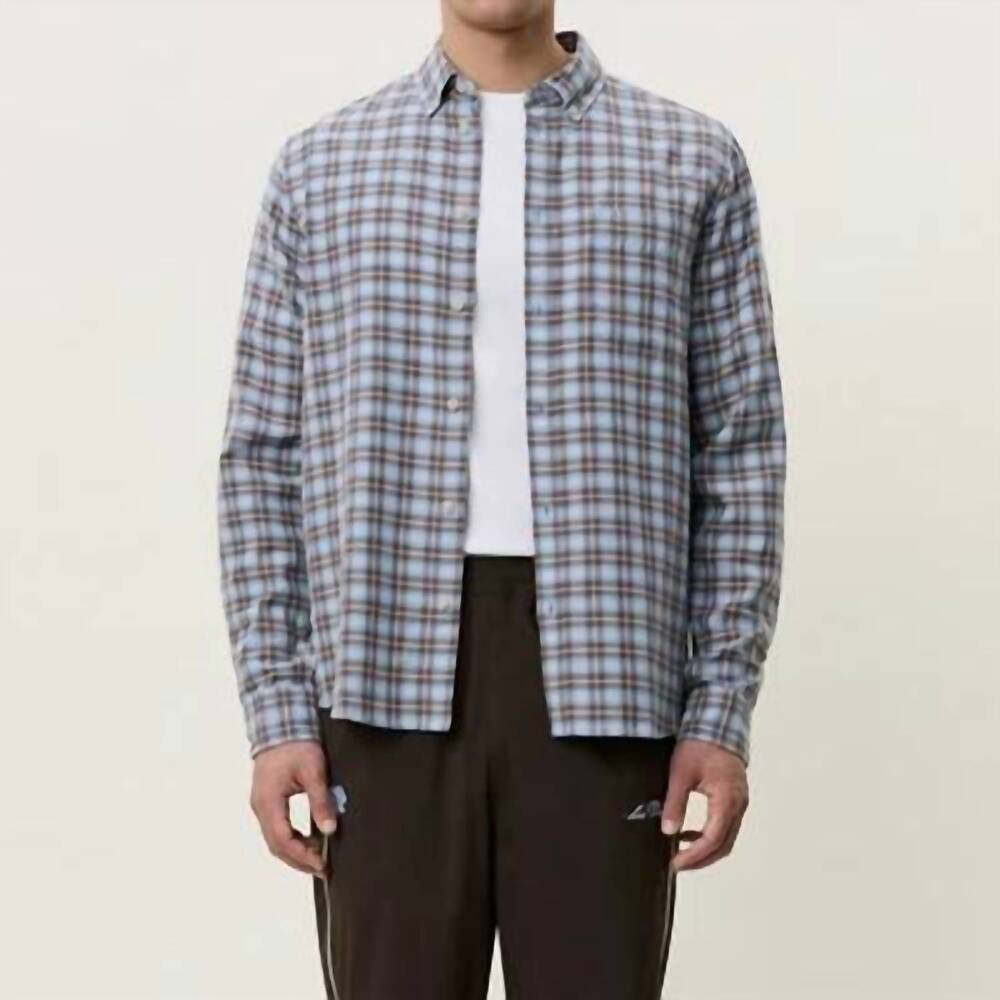 NEW LES DEUX relaxed check shirt in faded denim blue